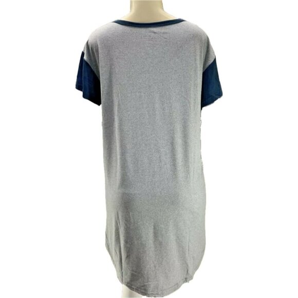 Fila M Gray Heather-Navy Logo Split Neckline Curved Hem Short Sleeve Sleep Tee - Picture 4 of 6